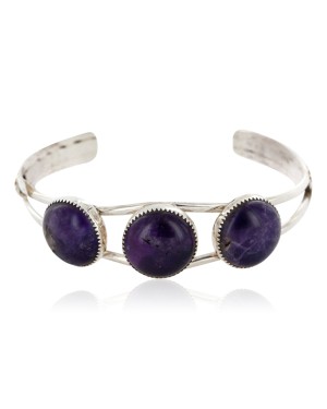 Handmade Certified Authentic Navajo .925 Sterling Silver Natural Purple Quartz Native American Bracelet 12823