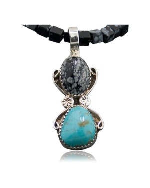 Handmade Certified Authentic Navajo .925 Sterling Silver Natural Snowflake Turquoise Native American Necklace 390612828672