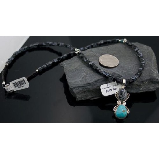 Handmade Certified Authentic Navajo .925 Sterling Silver Natural Snowflake Turquoise Native American Necklace 390612828672