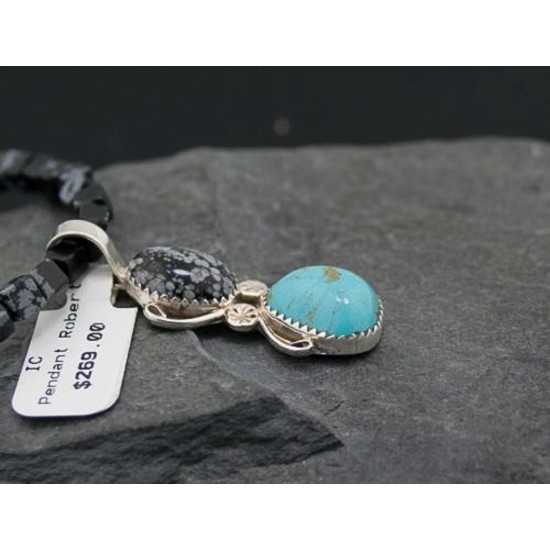 Handmade Certified Authentic Navajo .925 Sterling Silver Natural Snowflake Turquoise Native American Necklace 390612828672
