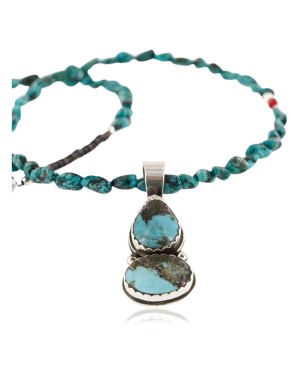 Handmade Certified Authentic Navajo .925 Sterling Silver Natural SPIDER WEB Turquoise Native American Necklace 370993141808