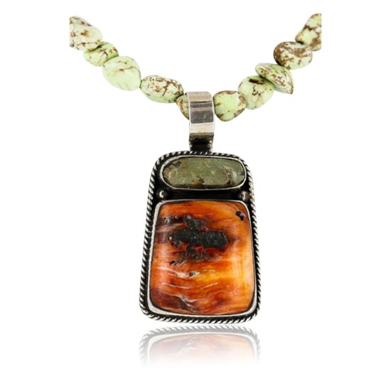 Handmade Certified Authentic Navajo .925 Sterling Silver Natural Spiny Oyster and KINGS Turquoise Native American Necklace 371058163139