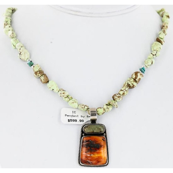 Handmade Certified Authentic Navajo .925 Sterling Silver Natural Spiny Oyster and KINGS Turquoise Native American Necklace 371058163139