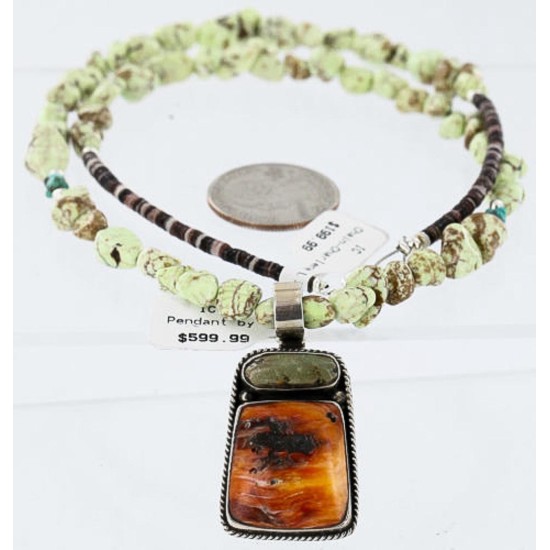 Handmade Certified Authentic Navajo .925 Sterling Silver Natural Spiny Oyster and KINGS Turquoise Native American Necklace 371058163139
