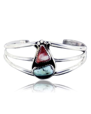 Handmade Certified Authentic Navajo .925 Sterling Silver Natural Spiny Oyster and Turquoise Native American Bracelet 390717635517