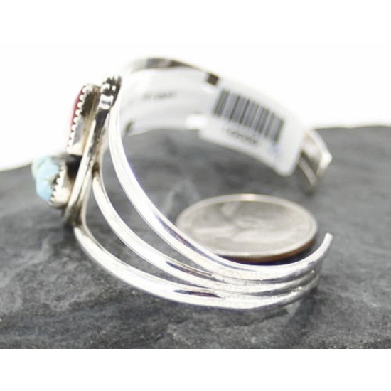 Handmade Certified Authentic Navajo .925 Sterling Silver Natural Spiny Oyster and Turquoise Native American Bracelet 390717635517