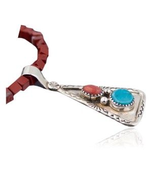 Handmade Certified Authentic Navajo .925 Sterling Silver Natural Spiny Oyster and Turquoise Native American Necklace 370875959126
