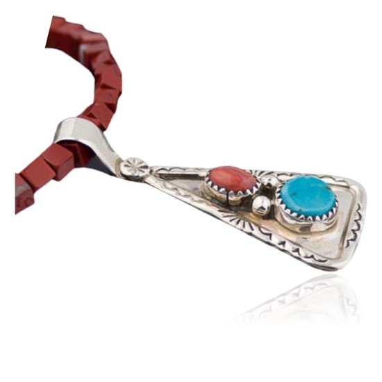 Handmade Certified Authentic Navajo .925 Sterling Silver Natural Spiny Oyster and Turquoise Native American Necklace 370875959126