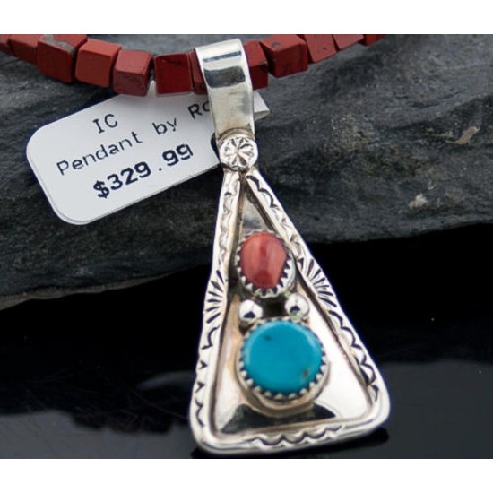 Handmade Certified Authentic Navajo .925 Sterling Silver Natural Spiny Oyster and Turquoise Native American Necklace 370875959126