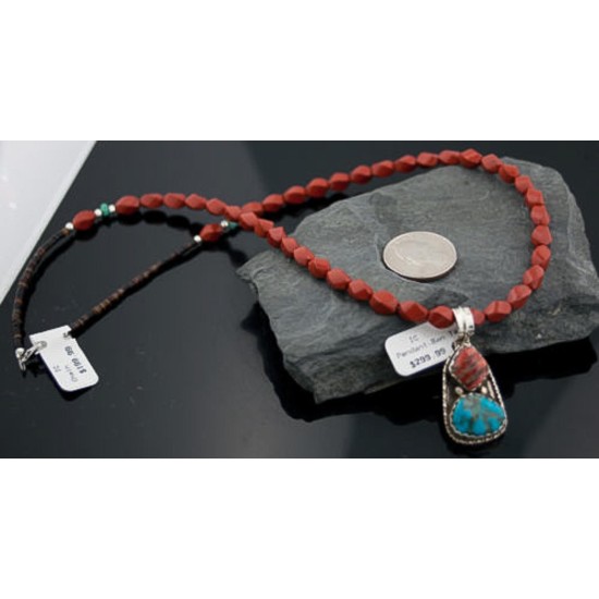 Handmade Certified Authentic Navajo .925 Sterling Silver Natural Spiny Oyster and Turquoise Native American Necklace 370875990627