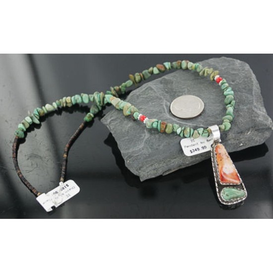Handmade Certified Authentic Navajo .925 Sterling Silver Natural Spiny Oyster and Turquoise Native American Necklace 370877666821