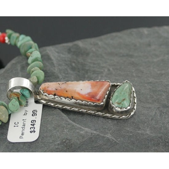 Handmade Certified Authentic Navajo .925 Sterling Silver Natural Spiny Oyster and Turquoise Native American Necklace 370877666821