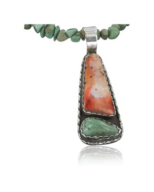 Handmade Certified Authentic Navajo .925 Sterling Silver Natural Spiny Oyster and Turquoise Native American Necklace 370877666821