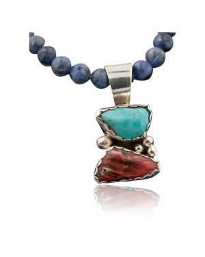 Handmade Certified Authentic Navajo .925 Sterling Silver Natural Spiny Oyster and Turquoise Native American Necklace 370878043100