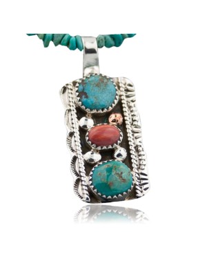 Handmade Certified Authentic Navajo .925 Sterling Silver Natural Spiny Oyster and Turquoise Native American Necklace 370883850874