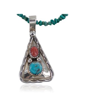 Handmade Certified Authentic Navajo .925 Sterling Silver Natural Spiny Oyster and Turquoise Native American Necklace 370886534029