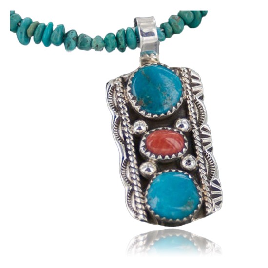 Handmade Certified Authentic Navajo .925 Sterling Silver Natural Spiny Oyster and Turquoise Native American Necklace 370888410381