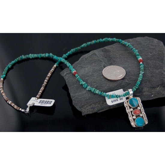 Handmade Certified Authentic Navajo .925 Sterling Silver Natural Spiny Oyster and Turquoise Native American Necklace 370888410381