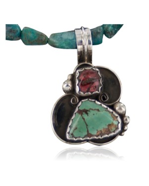 Handmade Certified Authentic Navajo .925 Sterling Silver Natural Spiny Oyster and Turquoise Native American Necklace 370889480800