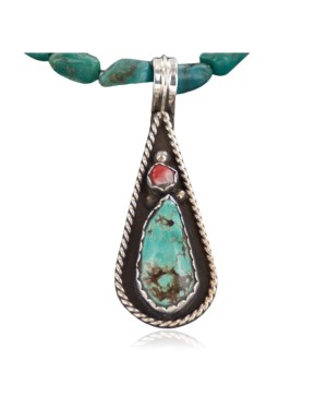 Handmade Certified Authentic Navajo .925 Sterling Silver Natural Spiny Oyster and Turquoise Native American Necklace 370895743452