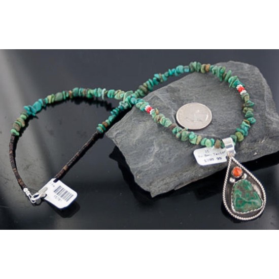 Handmade Certified Authentic Navajo .925 Sterling Silver Natural Spiny Oyster and Turquoise Native American Necklace 370897456641