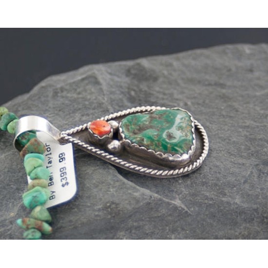 Handmade Certified Authentic Navajo .925 Sterling Silver Natural Spiny Oyster and Turquoise Native American Necklace 370897456641