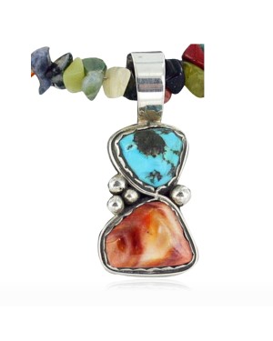 Handmade Certified Authentic Navajo .925 Sterling Silver Natural Spiny Oyster and Turquoise Native American Necklace 370900646859