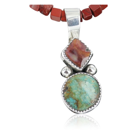 Handmade Certified Authentic Navajo .925 Sterling Silver Natural Spiny Oyster and Turquoise Native American Necklace 370907970307