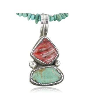Handmade Certified Authentic Navajo .925 Sterling Silver Natural Spiny Oyster and Turquoise Native American Necklace 370909874639