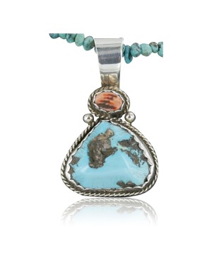 Handmade Certified Authentic Navajo .925 Sterling Silver Natural Spiny Oyster and Turquoise Native American Necklace 370914171874
