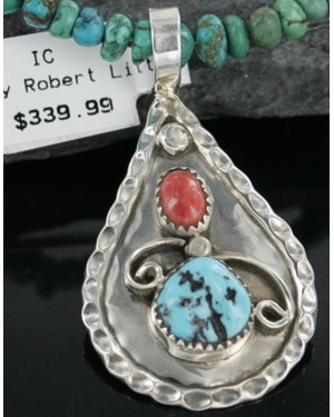 Handmade Certified Authentic Navajo .925 Sterling Silver Natural Spiny Oyster and Turquoise Native American Necklace 370920477498