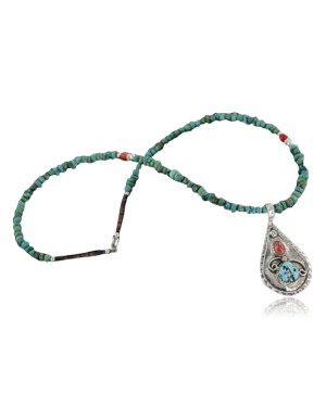 Handmade Certified Authentic Navajo .925 Sterling Silver Natural Spiny Oyster and Turquoise Native American Necklace 370920477498