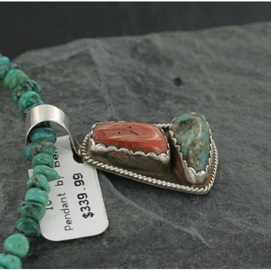 Handmade Certified Authentic Navajo .925 Sterling Silver Natural Spiny Oyster and Turquoise Native American Necklace 370922699027