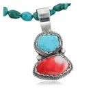Handmade Navajo .925 Sterling Silver Natural Spiny Oyster and Turquoise Native American Necklace 370923019462