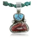 Handmade Navajo .925 Sterling Silver Natural Spiny Oyster and Turquoise Native American Necklace 370954349477