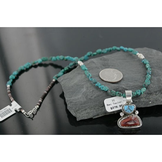 Handmade Certified Authentic Navajo .925 Sterling Silver Natural Spiny Oyster and Turquoise Native American Necklace 370954349477