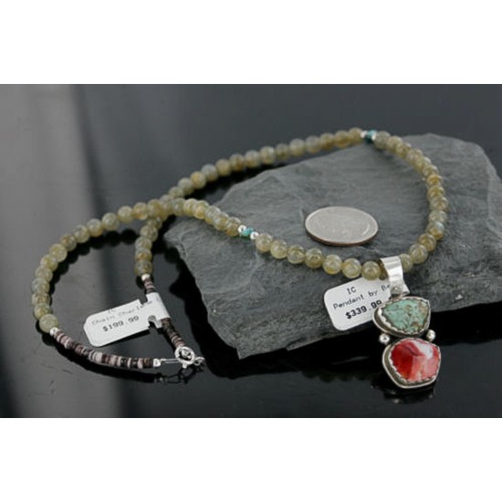 Handmade Certified Authentic Navajo .925 Sterling Silver Natural Spiny Oyster and Turquoise Native American Necklace 370955647393