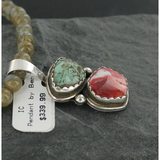 Handmade Certified Authentic Navajo .925 Sterling Silver Natural Spiny Oyster and Turquoise Native American Necklace 370955647393