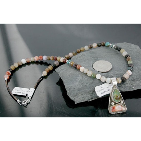 Handmade Certified Authentic Navajo .925 Sterling Silver Natural Spiny Oyster and Turquoise Native American Necklace 370957210200