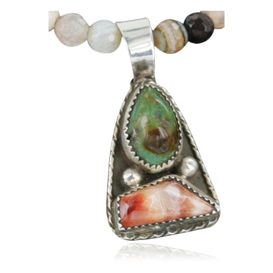 Handmade Certified Authentic Navajo .925 Sterling Silver Natural Spiny Oyster and Turquoise Native American Necklace 370957210200