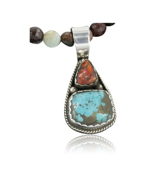 Handmade Certified Authentic Navajo .925 Sterling Silver Natural Spiny Oyster and Turquoise Native American Necklace 370958759418