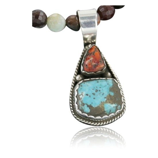 Handmade Certified Authentic Navajo .925 Sterling Silver Natural Spiny Oyster and Turquoise Native American Necklace 370958759418
