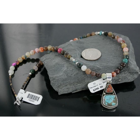 Handmade Certified Authentic Navajo .925 Sterling Silver Natural Spiny Oyster and Turquoise Native American Necklace 370958759418