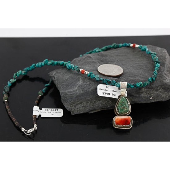 Handmade Certified Authentic Navajo .925 Sterling Silver Natural Spiny Oyster and Turquoise Native American Necklace 370962240512