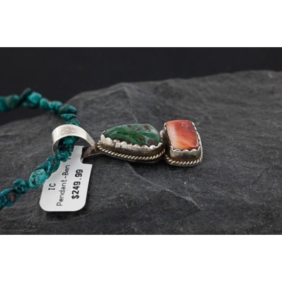 Handmade Certified Authentic Navajo .925 Sterling Silver Natural Spiny Oyster and Turquoise Native American Necklace 370962240512