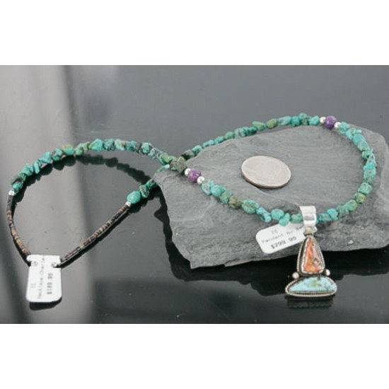 Handmade Certified Authentic Navajo .925 Sterling Silver Natural Spiny Oyster and Turquoise Native American Necklace 370962468930