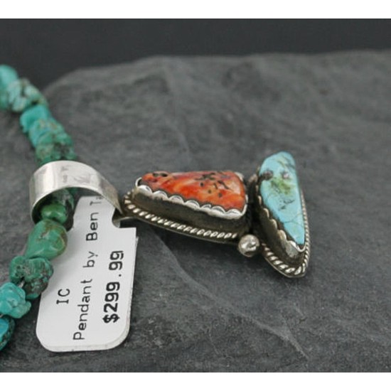 Handmade Certified Authentic Navajo .925 Sterling Silver Natural Spiny Oyster and Turquoise Native American Necklace 370962468930