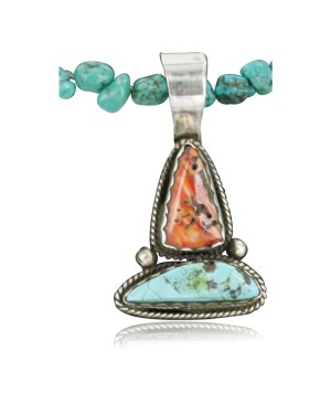 Handmade Certified Authentic Navajo .925 Sterling Silver Natural Spiny Oyster and Turquoise Native American Necklace 370962468930
