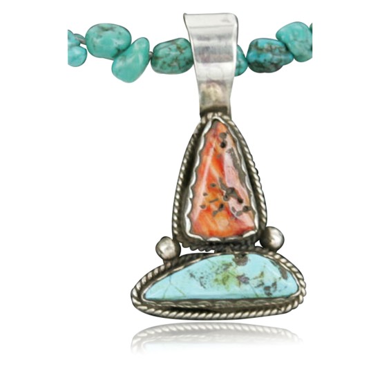 Handmade Certified Authentic Navajo .925 Sterling Silver Natural Spiny Oyster and Turquoise Native American Necklace 370962468930