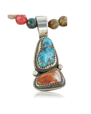 Handmade Certified Authentic Navajo .925 Sterling Silver Natural Spiny Oyster and Turquoise Native American Necklace 370964905618